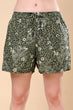 Green Floral Printed Shorts with Drawstring