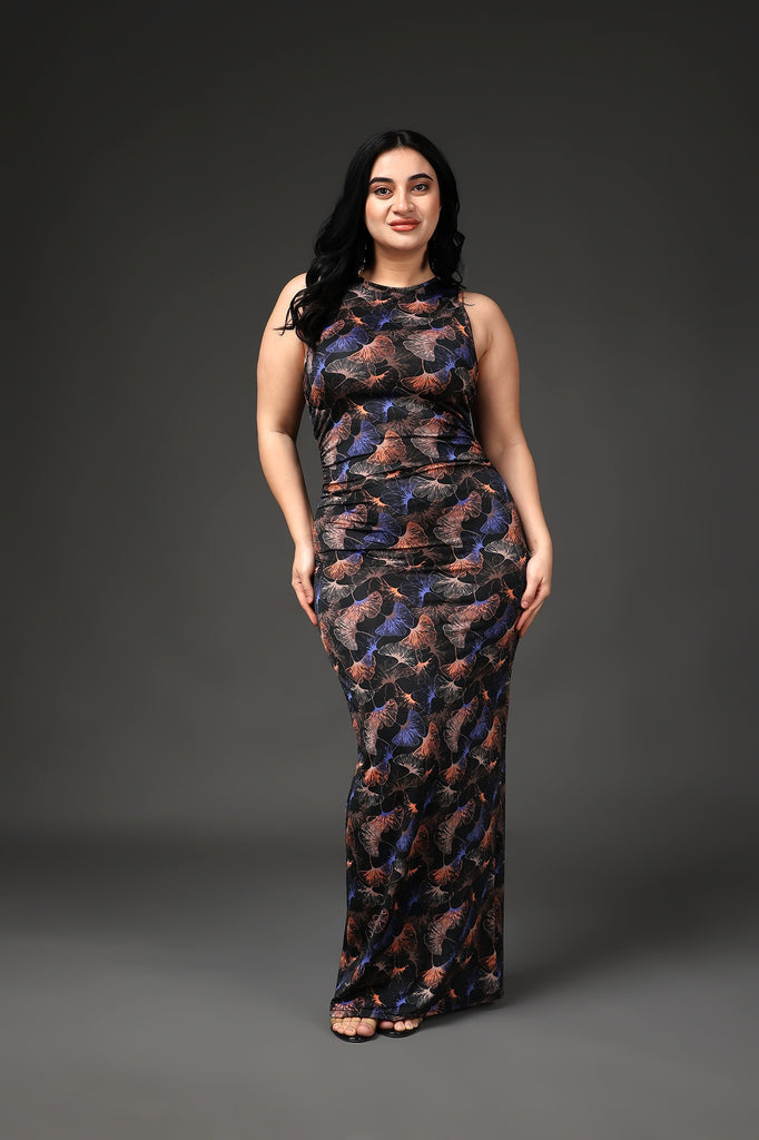 Model wearing Polyester Elastane Maxi Dress with Pattern type: Jungle-2