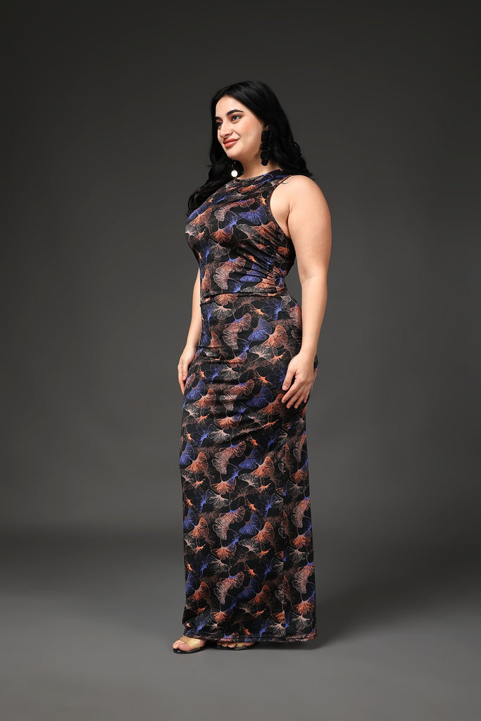 Model wearing Polyester Elastane Maxi Dress with Pattern type: Jungle-3