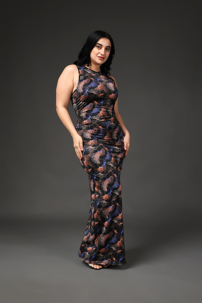 Model wearing Polyester Elastane Maxi Dress with Pattern type: Jungle-4