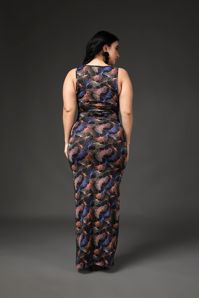 Model wearing Polyester Elastane Maxi Dress with Pattern type: Jungle-5