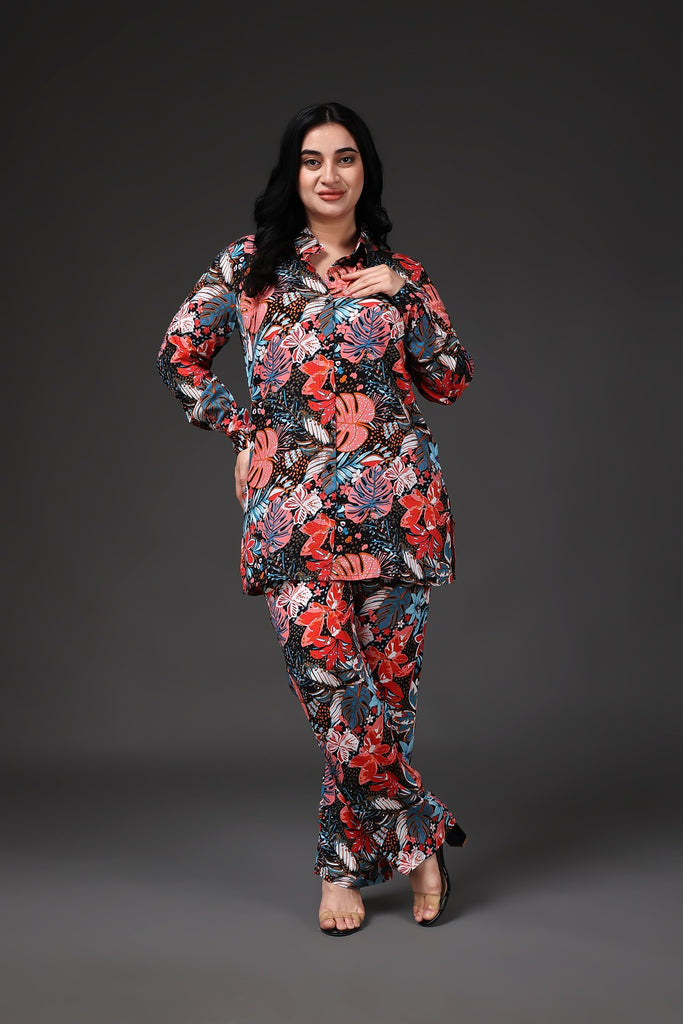 Model wearing Rayon Co-ord Set with Pattern type: Floral-1