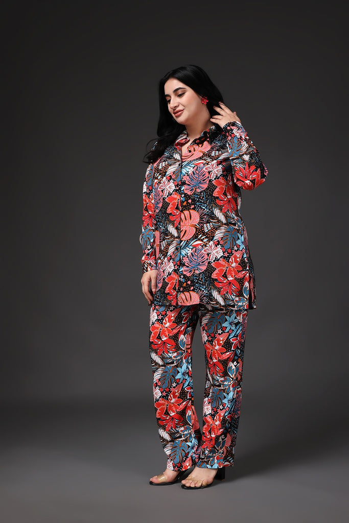 Model wearing Rayon Co-ord Set with Pattern type: Floral-2