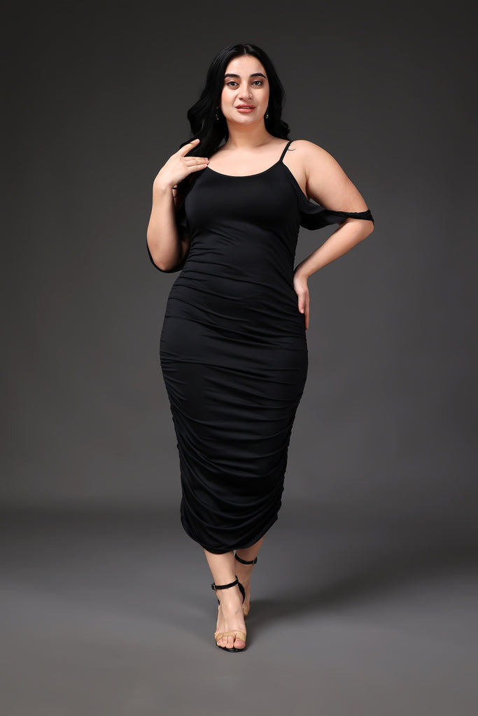Model wearing Polyester Elastane Maxi Dress  with Pattern type: Solid-1