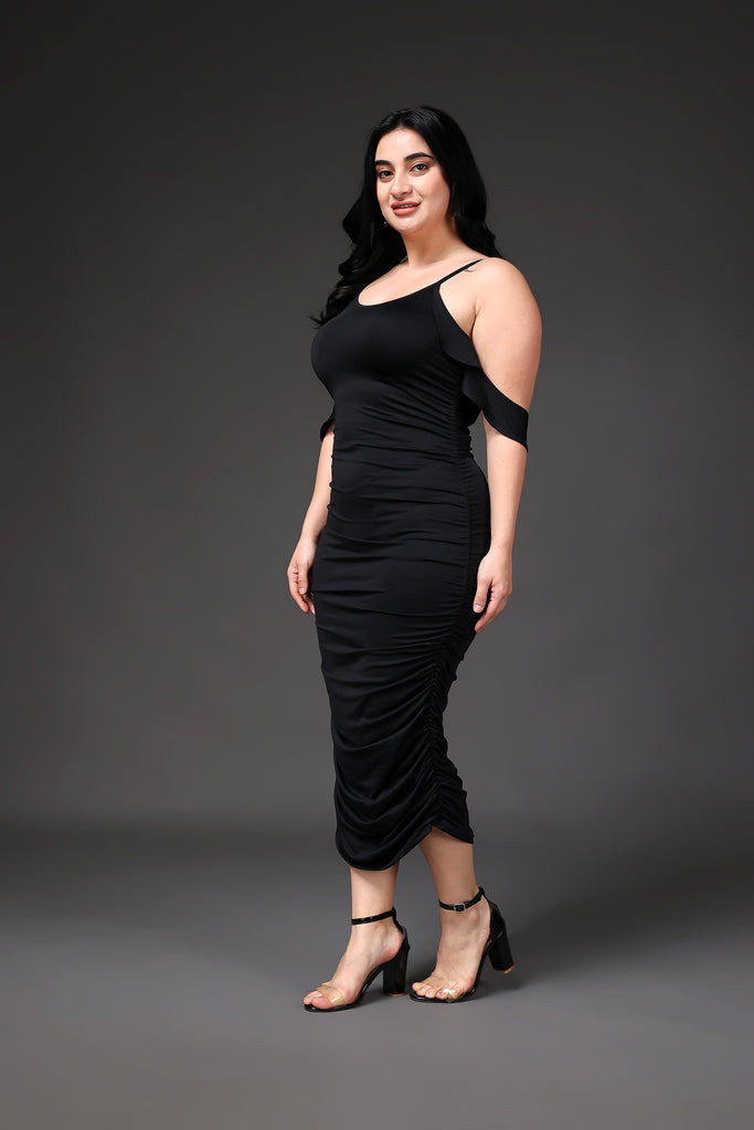 Model wearing Polyester Elastane Maxi Dress  with Pattern type: Solid-2