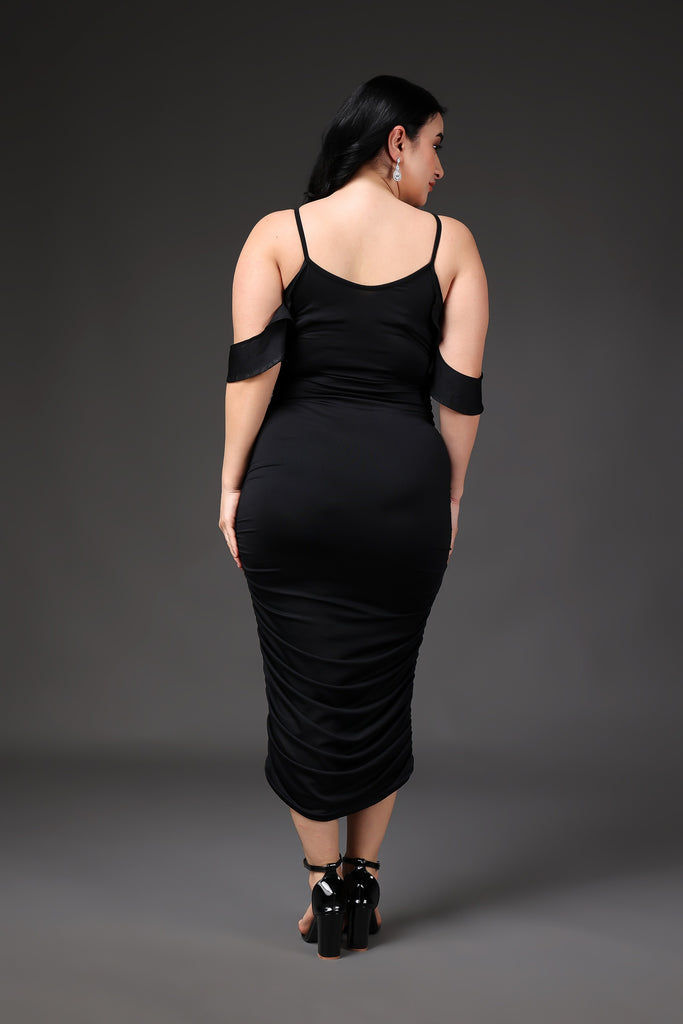 Model wearing Polyester Elastane Maxi Dress  with Pattern type: Solid-4