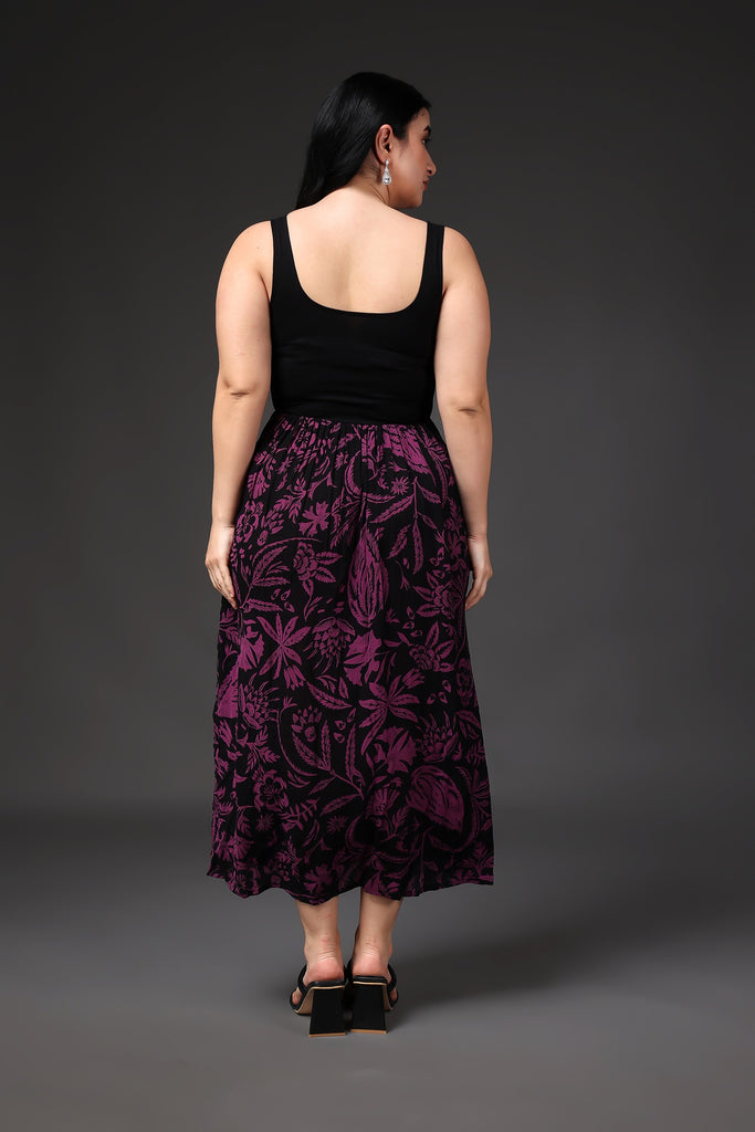 Model wearing Viscose Crepe Maxi Dress  with Pattern type: Leaf-4