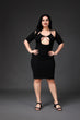 Black Solid Front Cut Bodycon Dress