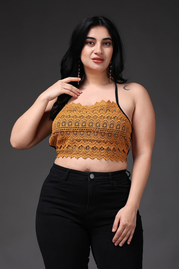 Model wearing Poly Blended Crop Top with Pattern type: Solid-8