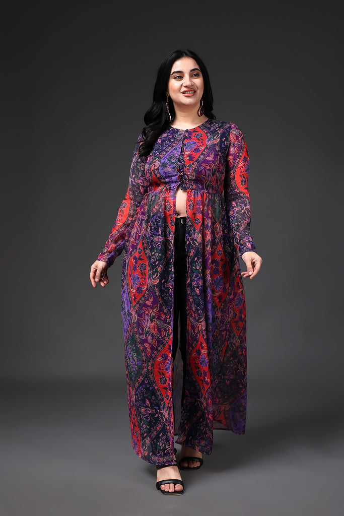 Model wearing Polyster Chiffon Tunic with Pattern type: Floral-1