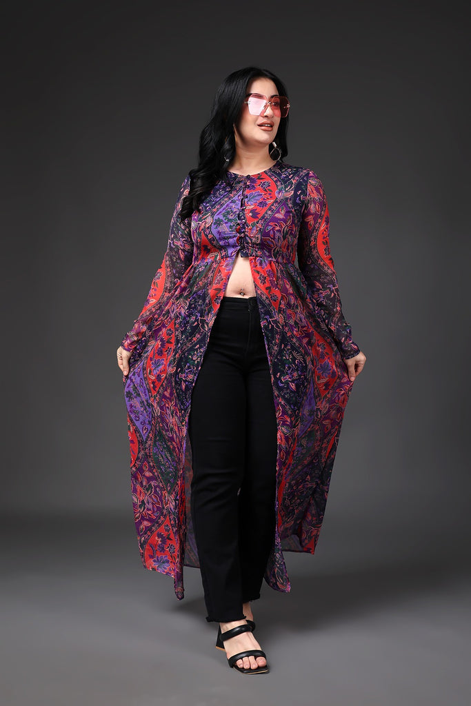 Model wearing Polyster Chiffon Tunic with Pattern type: Floral-6