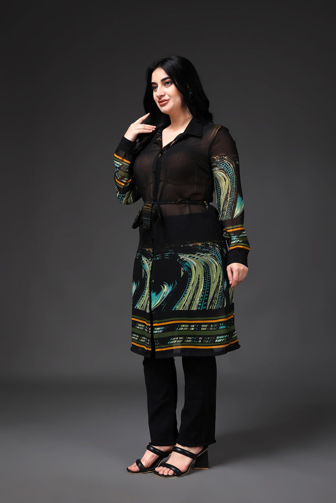 Model wearing Polyster Chiffon Tunic with Pattern type: Solid-2