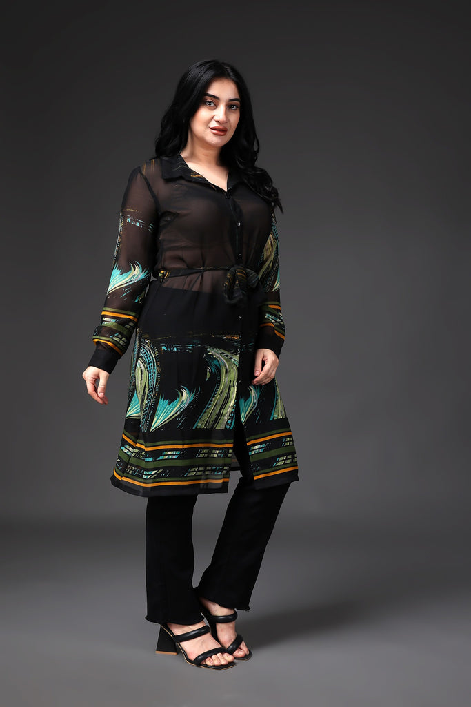 Model wearing Polyster Chiffon Tunic with Pattern type: Solid-3