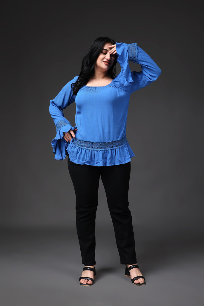 Model wearing Viscose Crepe Top with Pattern type: Solid-1