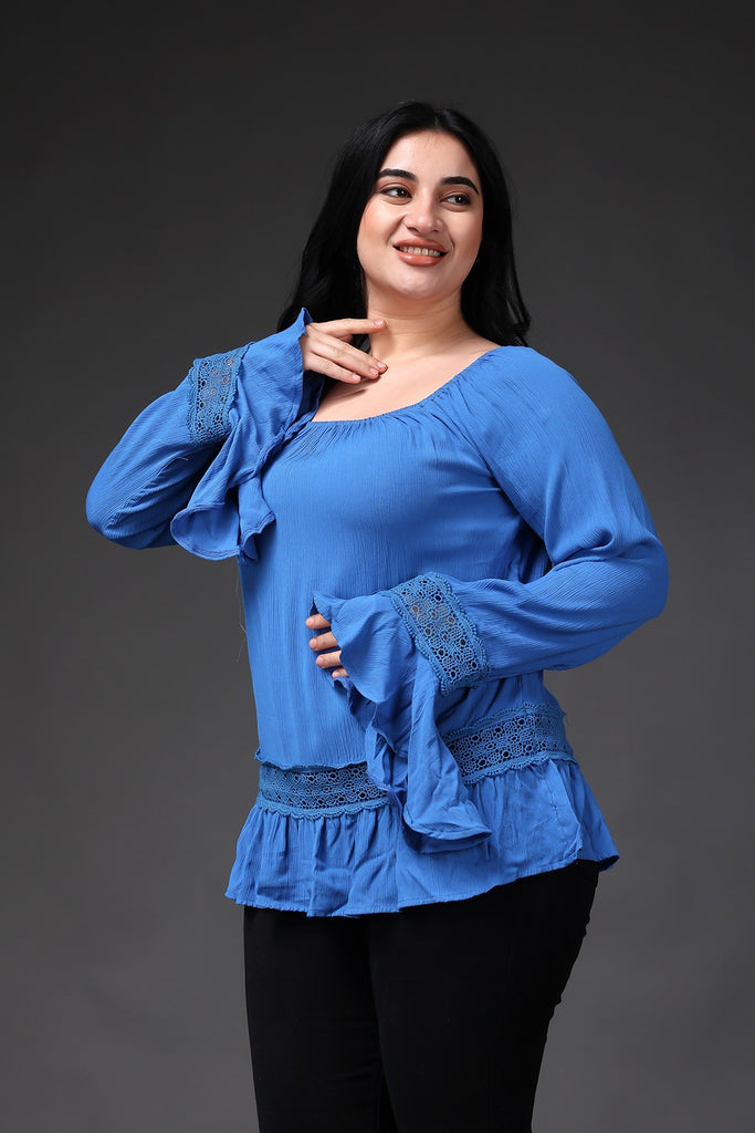 Model wearing Viscose Crepe Top with Pattern type: Solid-3