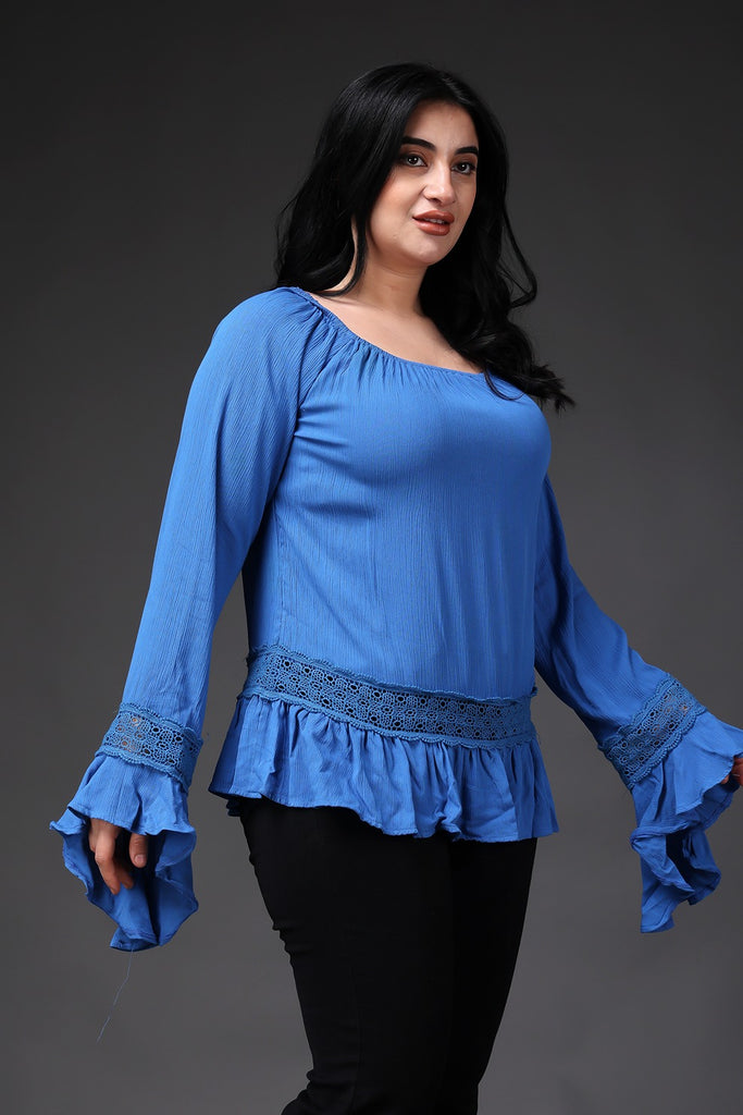 Model wearing Viscose Crepe Top with Pattern type: Solid-4