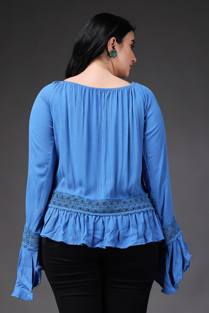 Model wearing Viscose Crepe Top with Pattern type: Solid-5