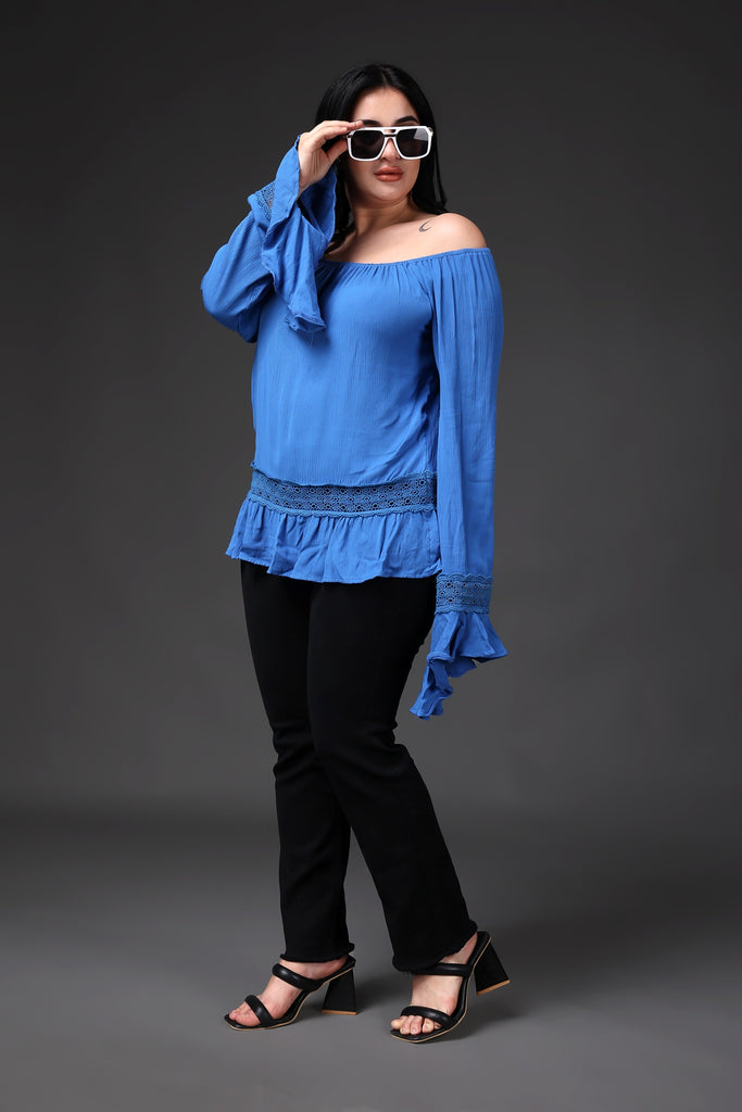 Model wearing Viscose Crepe Top with Pattern type: Solid-7