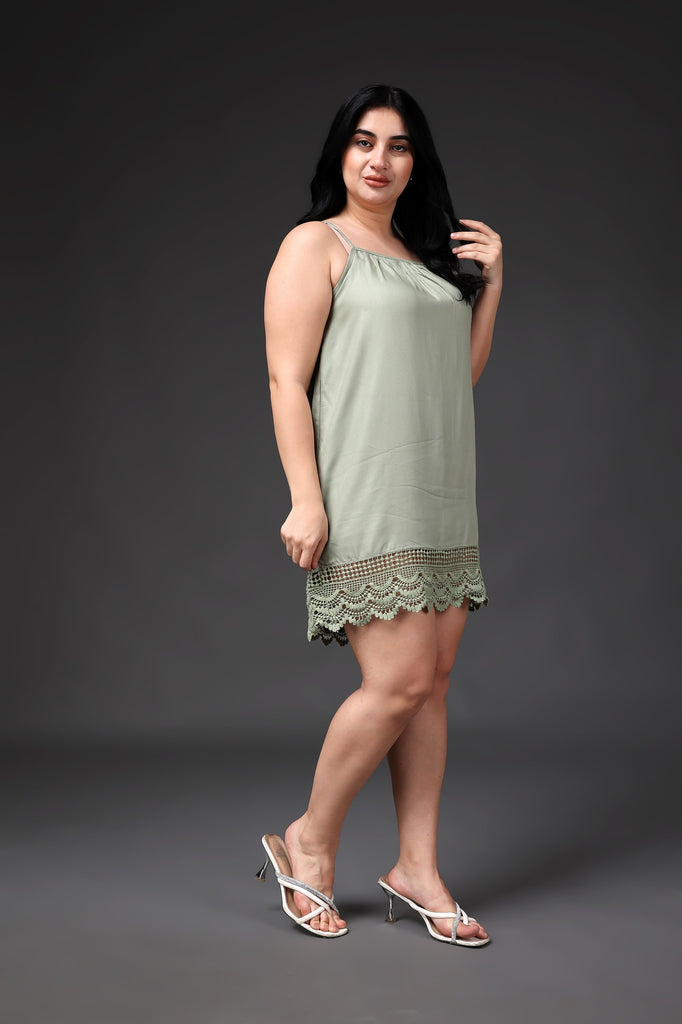 Model wearing Rayon Mini Dress with Pattern type: Solid-3