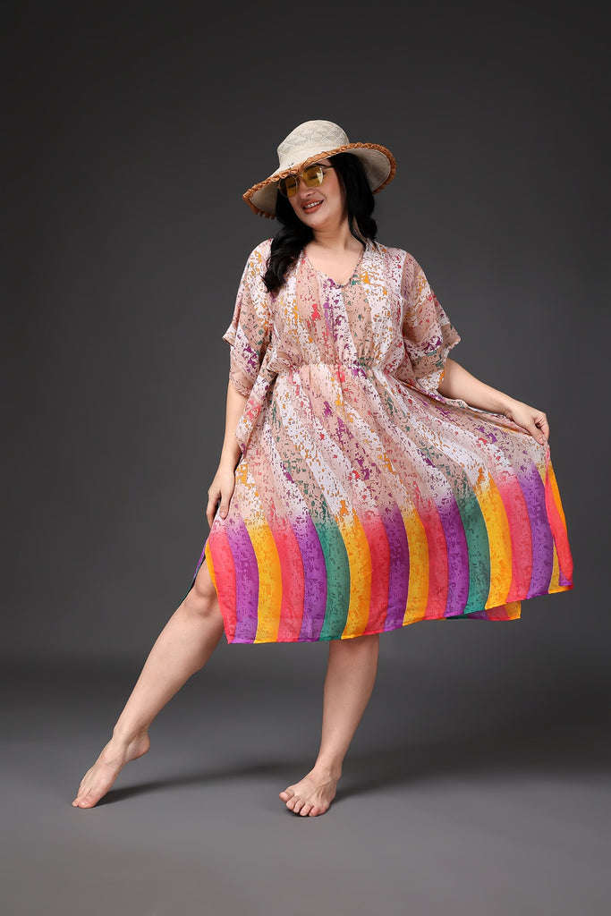 Model wearing Polyster Georgette Kaftan  with Pattern type: Rangoli-6