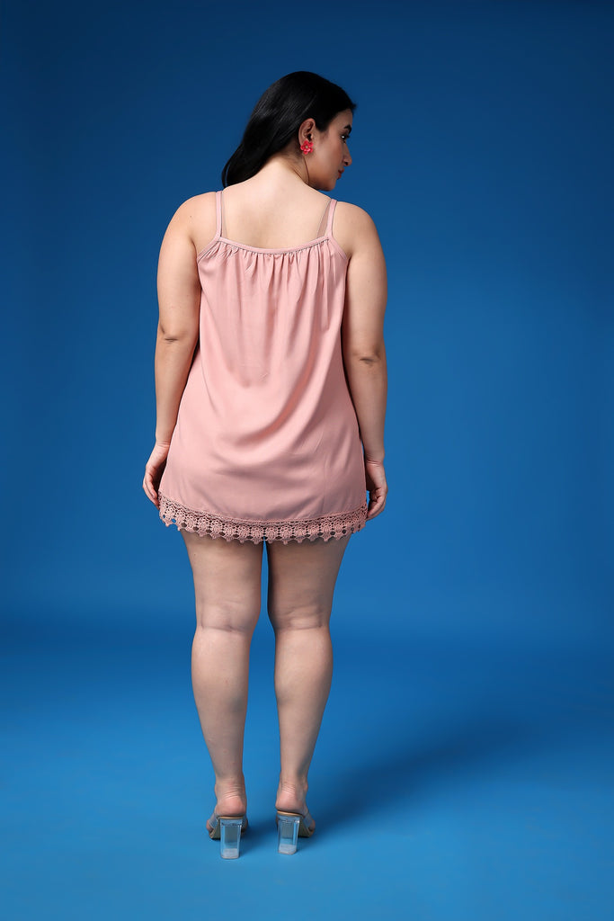 Model wearing Rayon Mini Dress with Pattern type: Solid-4