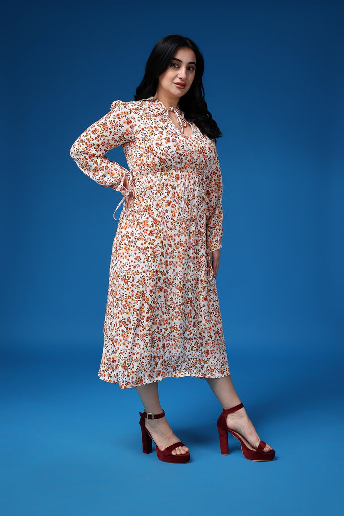 Model wearing Viscose Crepe Maxi Dress with Pattern type: Floral-3