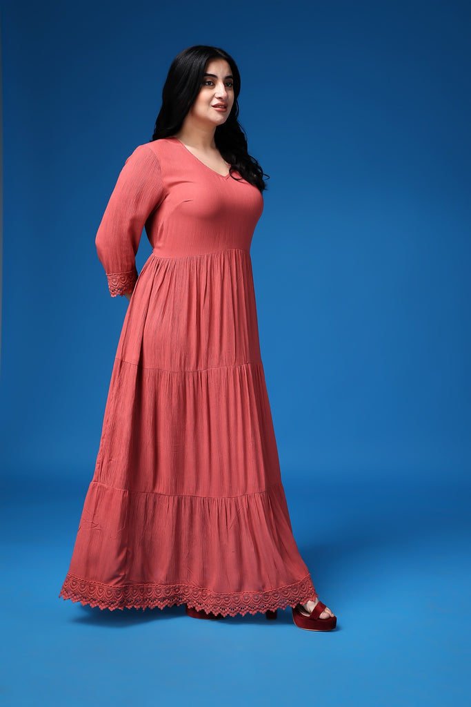 Model wearing Viscose Crepe Maxi Dress with Pattern type: Solid-3