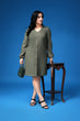 Olive Green Solid Front Buttoned Dress