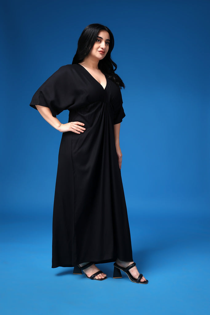 Model wearing Rayon Maxi Dress with Pattern type: Solid-3