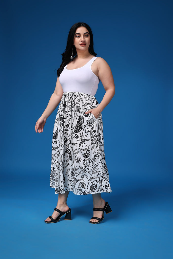 Model wearing Viscose Crepe Maxi Dress with Pattern type: Leaf -2
