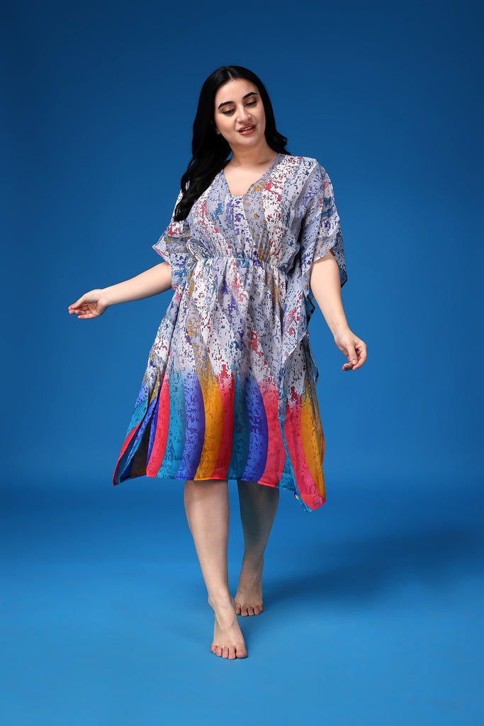 Model wearing Polyster Georgette Kaftan  with Pattern type: Abstract-1