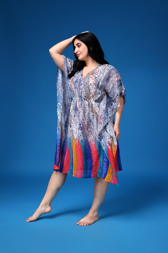 Model wearing Polyster Georgette Kaftan  with Pattern type: Abstract-2