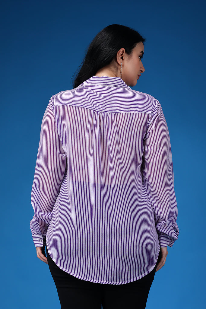 Model wearing Polyster Georgette Shirt with Pattern type: Striped-5