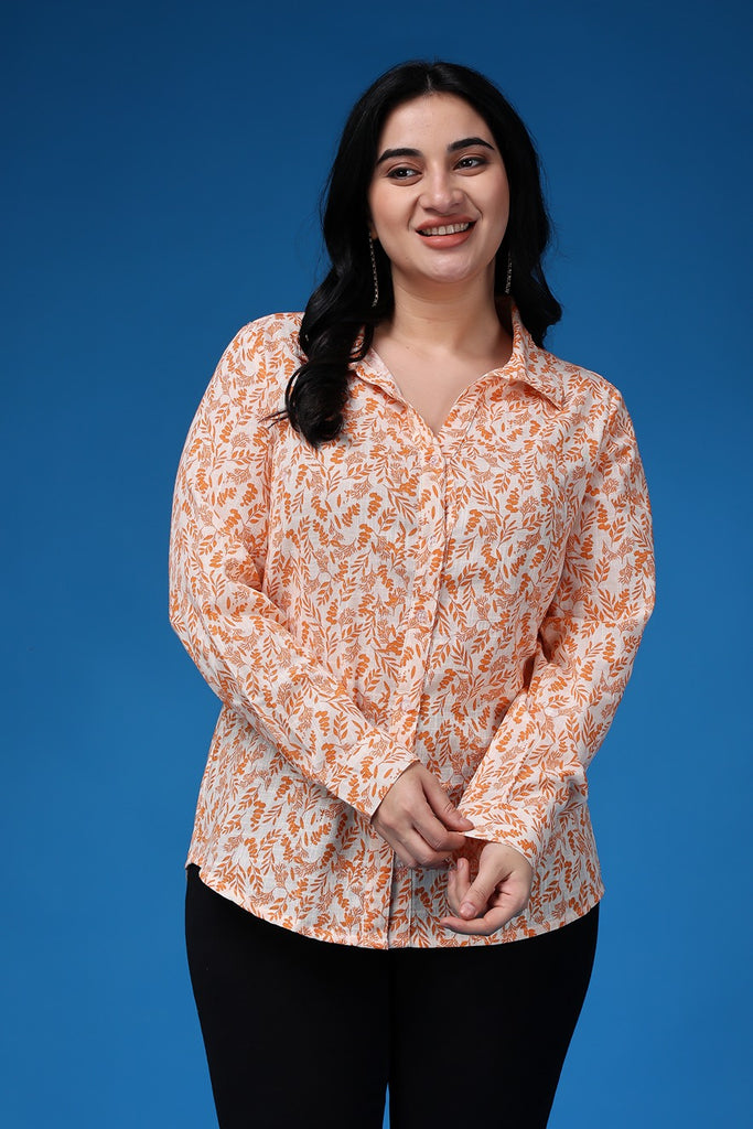 Model wearing Cotton Voil Shirts with Pattern type: Floral-2