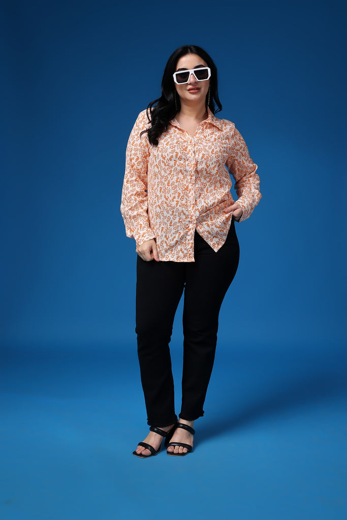 Model wearing Cotton Voil Shirts with Pattern type: Floral-7