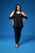 Black Solid Long Top with Cold Shoulder