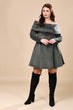 Green Solid Off Shoulder Winter Dress