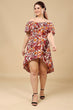 White & Red Floral Printed High Low Dress