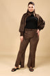 Brown Solid Cover Up with Pants Set-Brown
