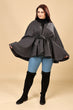 Dark Grey Solid Winter Belted Cape