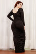 Black Solid Ruched Dress
