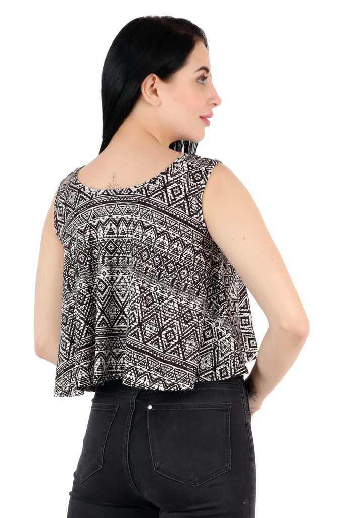 Model wearing Cotton Crop Top with Pattern type: Abstract-3