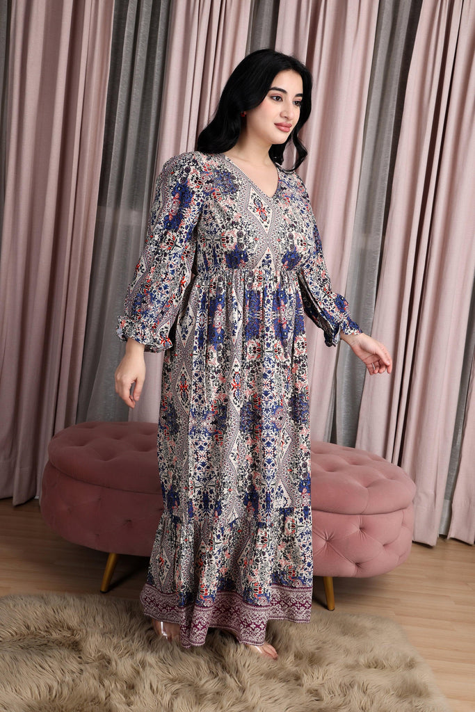Model wearing Rayon Maxi Dress with Pattern type: Multiprint-3