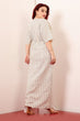 Off White & Blue Striped Plunge Neck Dress