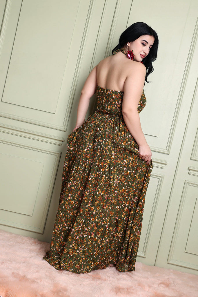 Model wearing Viscose Crepe Maxi Dress with Pattern type: Floral-4