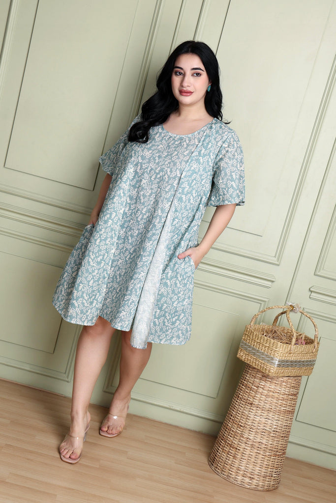 Model wearing Cotton Mini Dress with Pattern type: Floral-1
