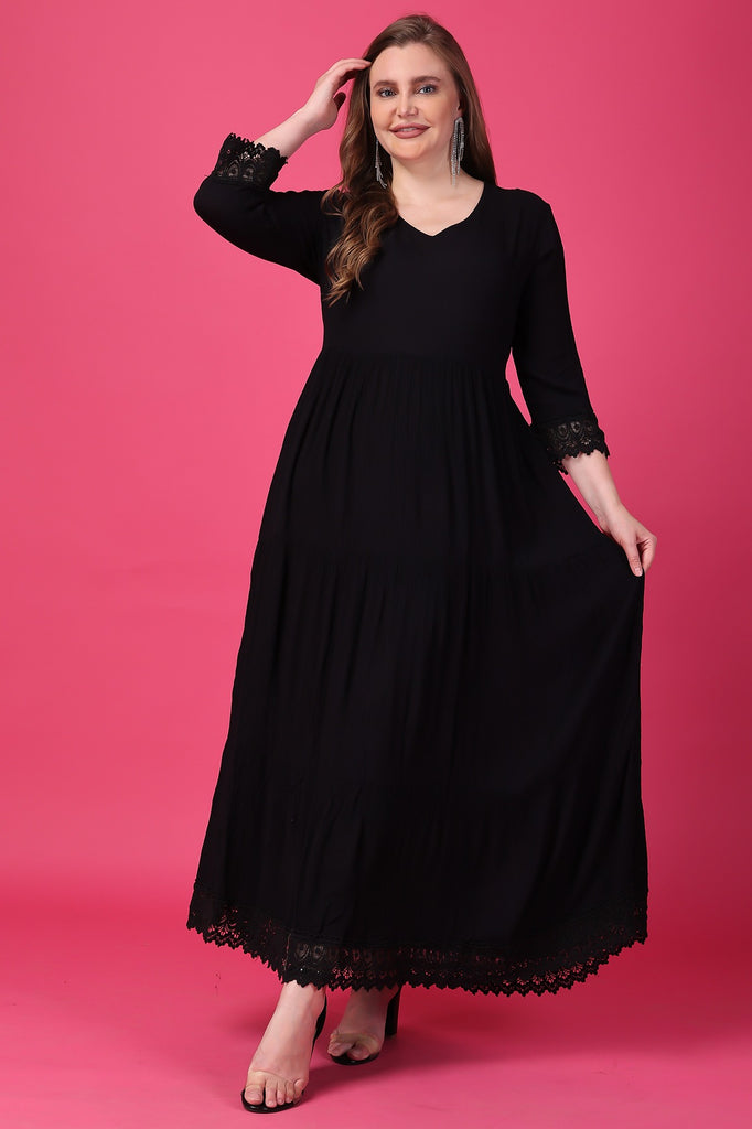Model wearing Viscose Crepe Maxi Dress with Pattern type: Solid-20