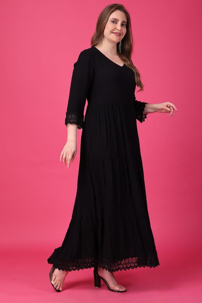 Model wearing Viscose Crepe Maxi Dress with Pattern type: Solid-22