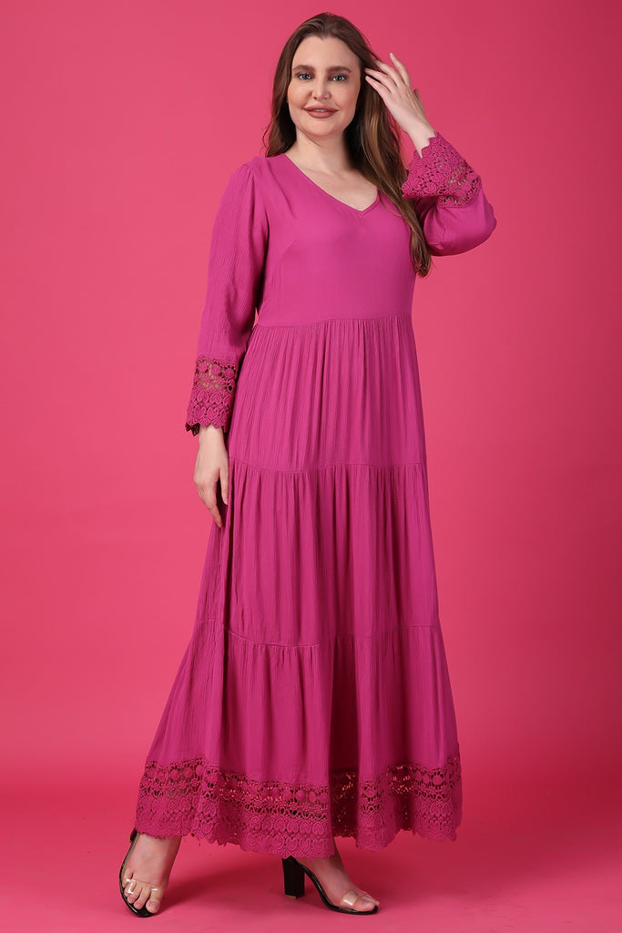 Model wearing Viscose Crepe Maxi Dress with Pattern type: Solid-28