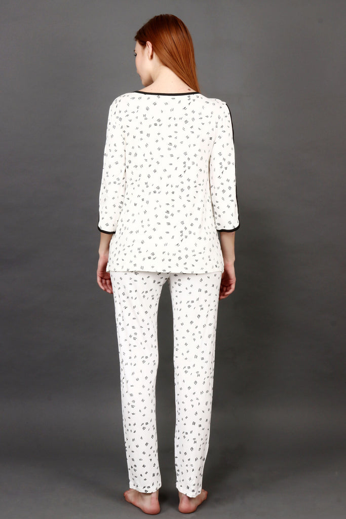 Model wearing Cotton Night Suit Set with Pattern type: Dash-5
